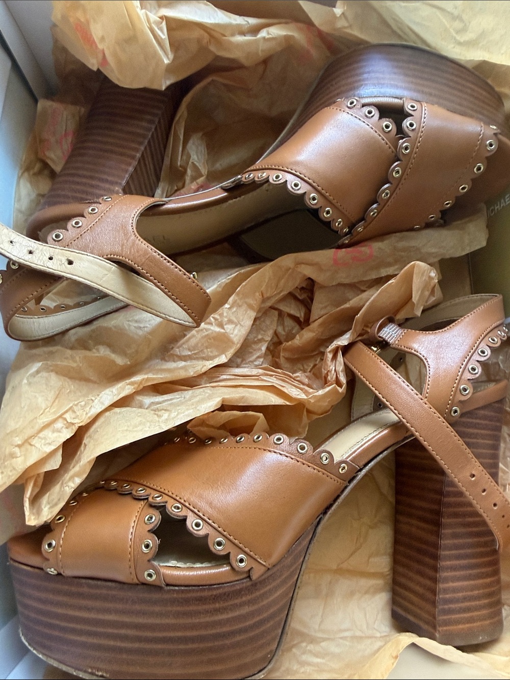 Michael Kors Brown Platform Sandals with Scalloped Straps
